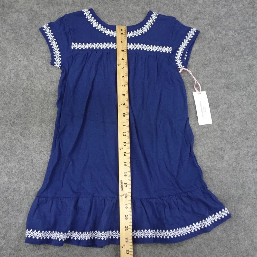 Vinyard Vines Dress Girls Extra Small Navy Blue Lattice Sundress Flowy Coverup